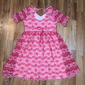 NEW Motherhood Lace Back Cutout PINK Flower baby shower Maternity Dress  M